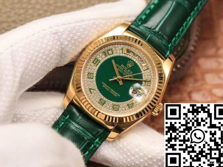 Diamond Rolex Replica dial 36mm Day-Date Gold Gypsophila watch Green Enamel 0713